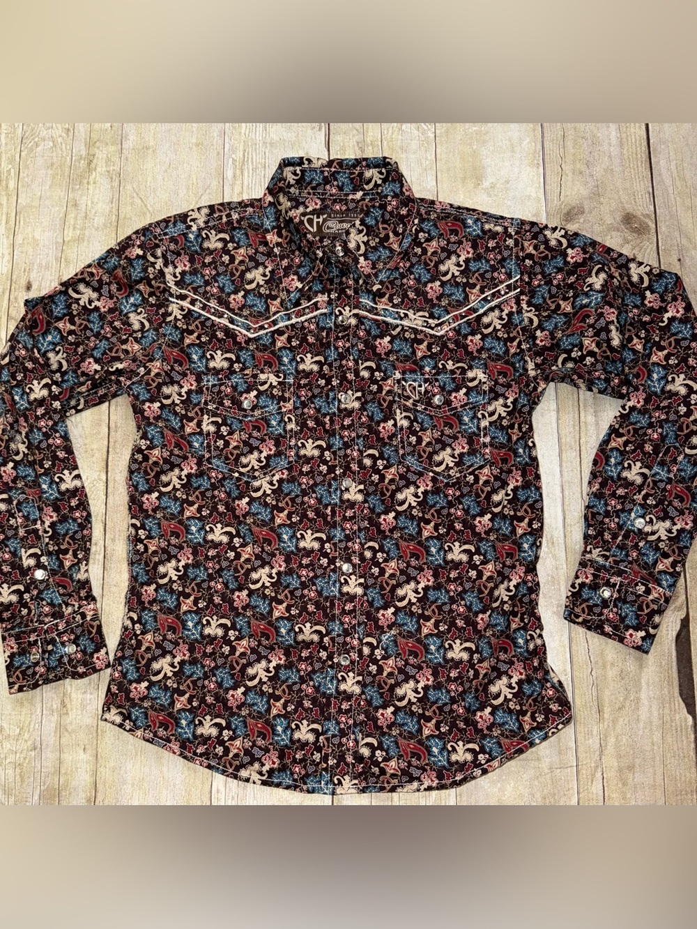 Cowgirl Hardware Ranch wear Girls M(7/8) Brown Floral Paisley Button-Down Shirt